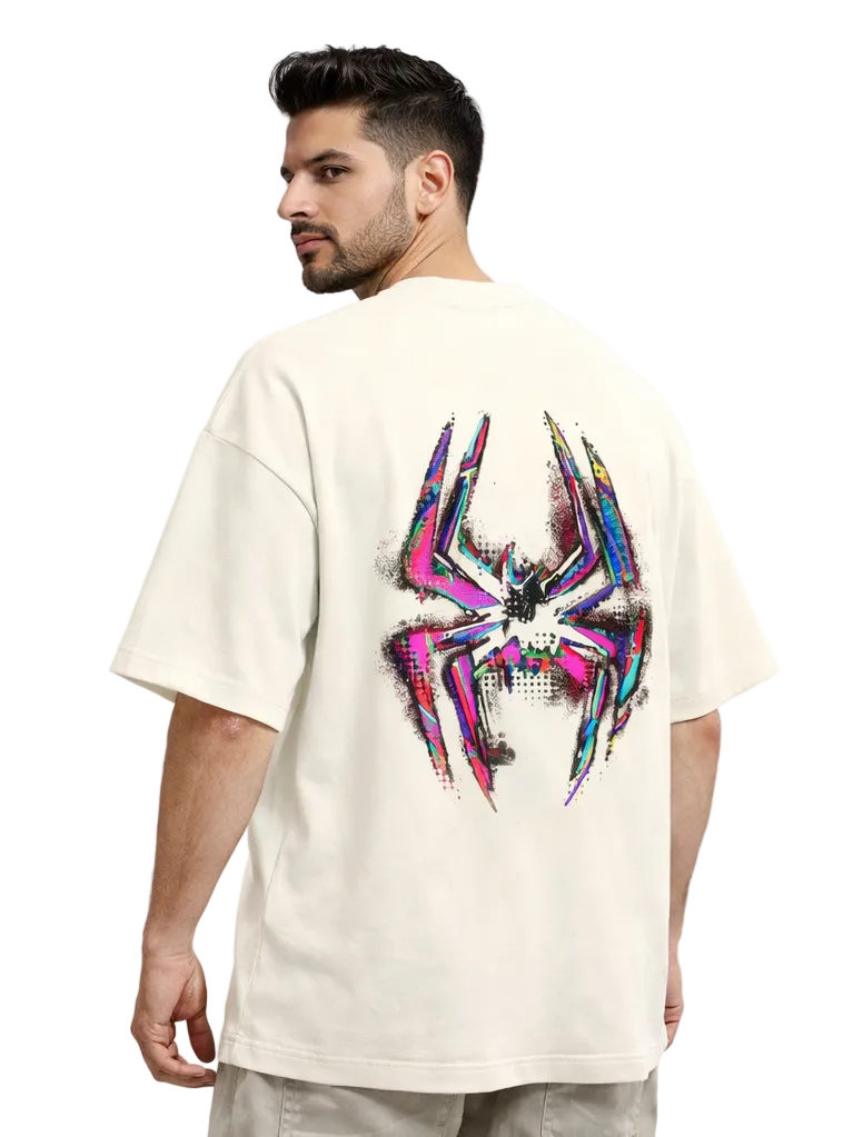 Unisex Glitched Spider Print Terry Oversized Tee