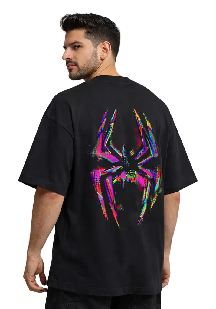 Unisex Glitched Spider Print Terry Oversized Tee
